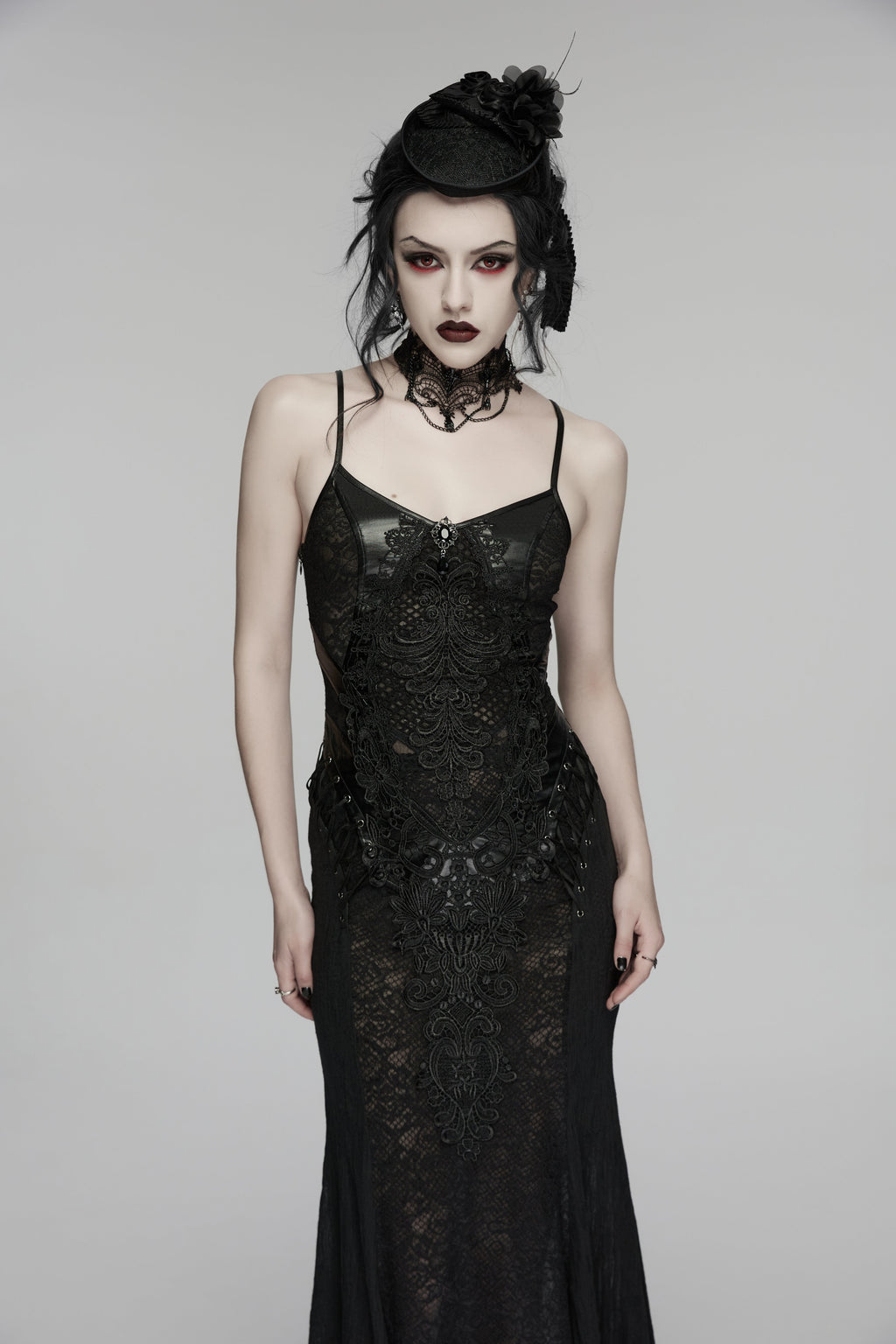 Punk Rave Goth Rose Ribbon Formal Hat – Black Linen Fabric Headpiece