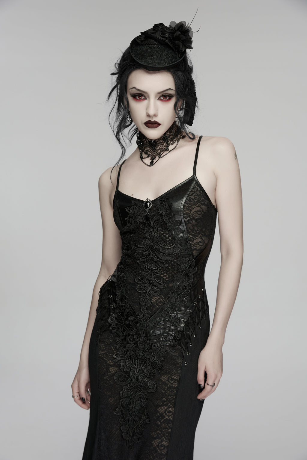 Punk Rave Goth Rose Ribbon Formal Hat – Black Linen Fabric Headpiece
