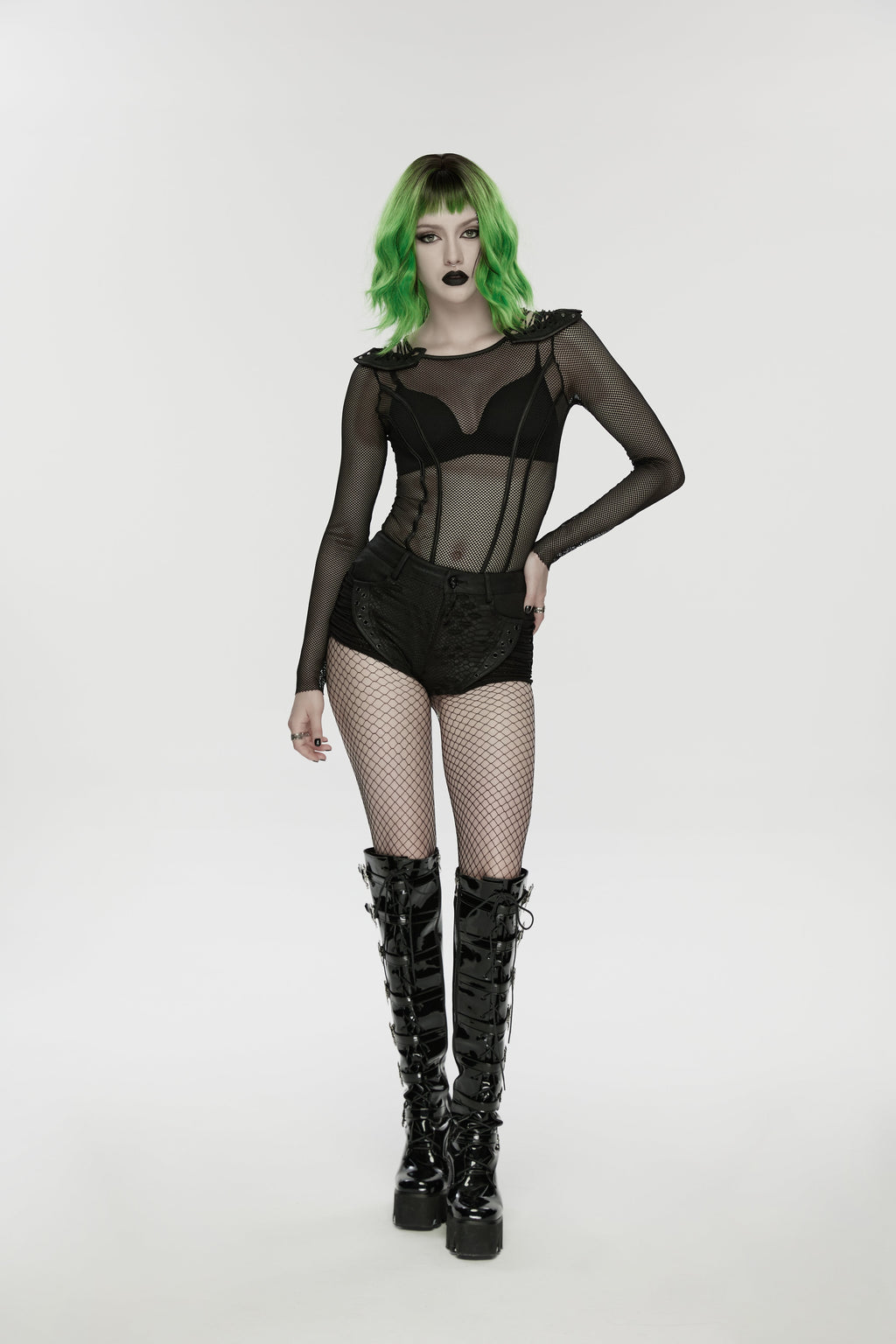 Punk Rave Cyberpunk Armor Mesh Bodysuit – Gothic Long Sleeve Top