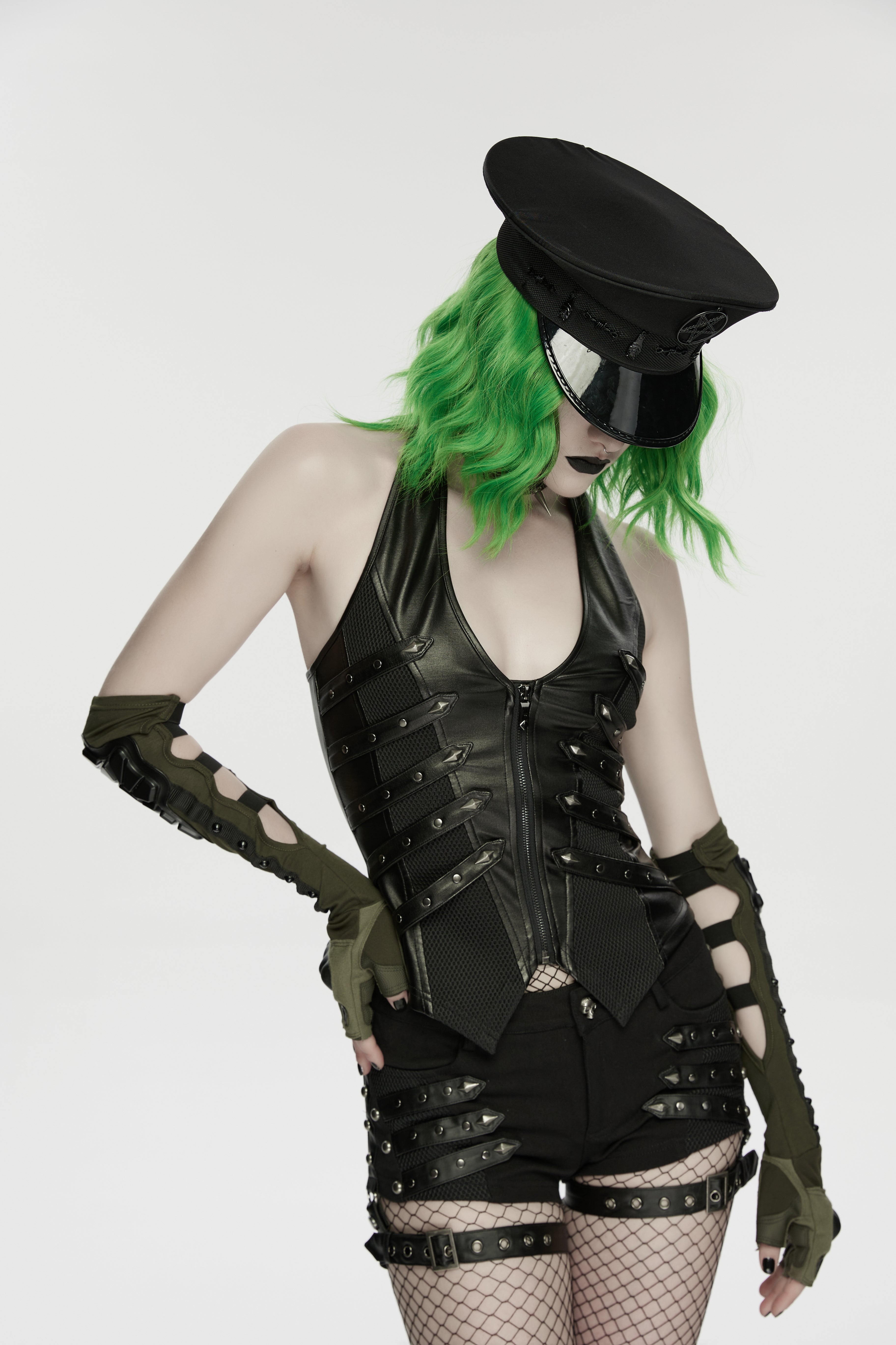 Punk Rave Malphas Dark Military Hat – Goth Pentagram Peaked Cap