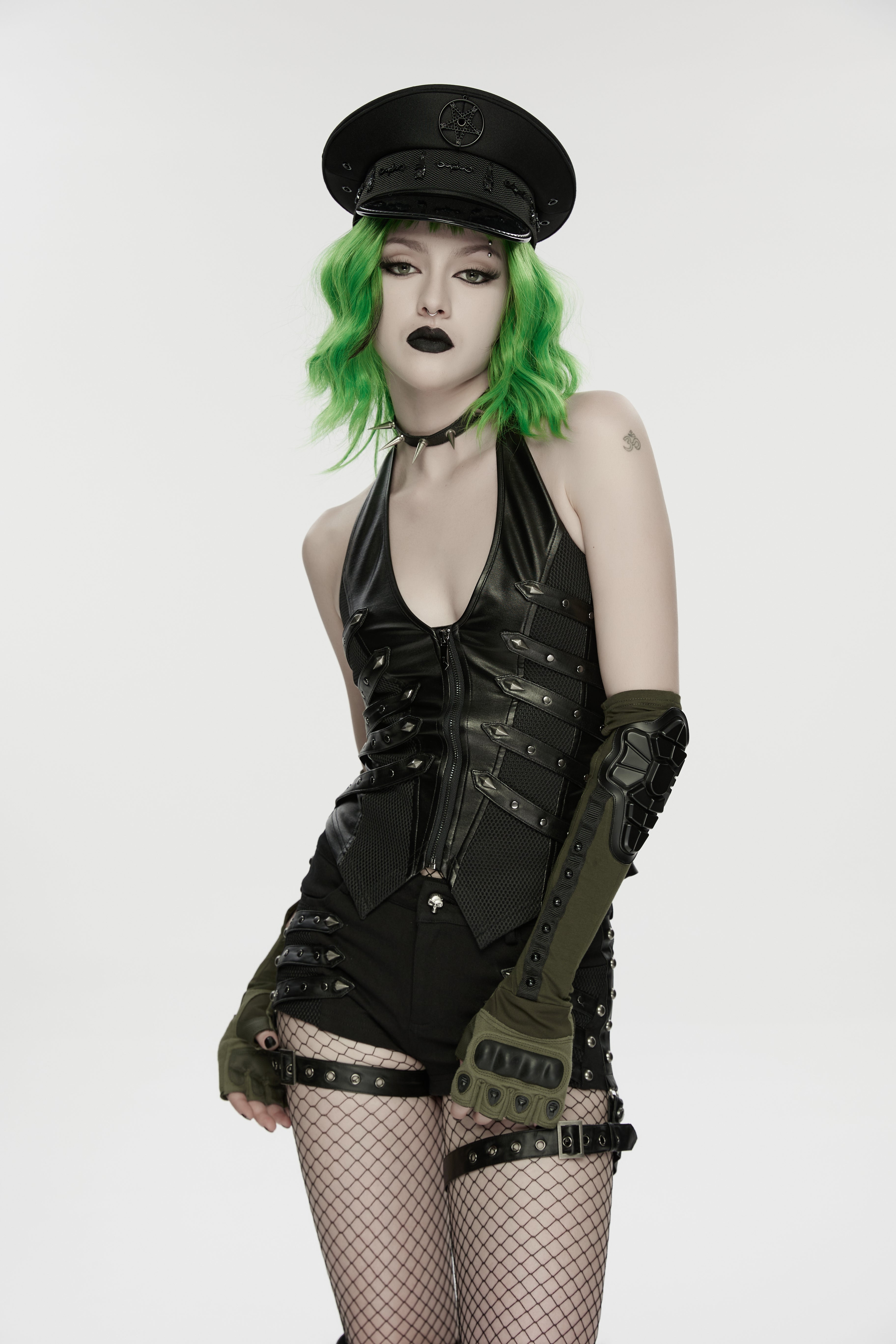 Punk Rave Malphas Dark Military Hat – Goth Pentagram Peaked Cap