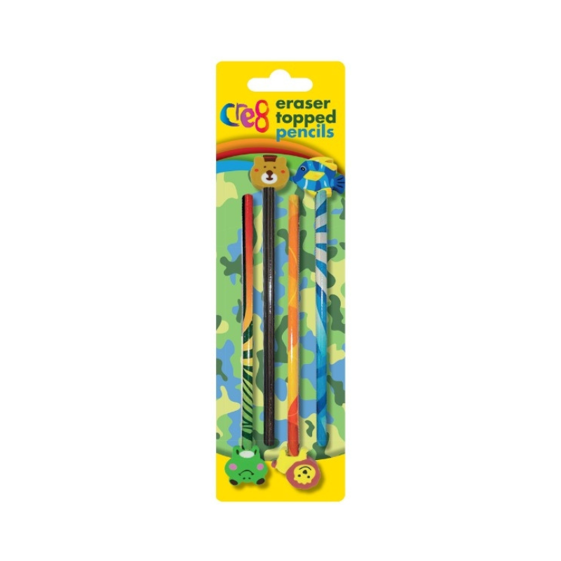 PoundFun Eraser Topped Graphite Pencils for School and Office – 4 Pack