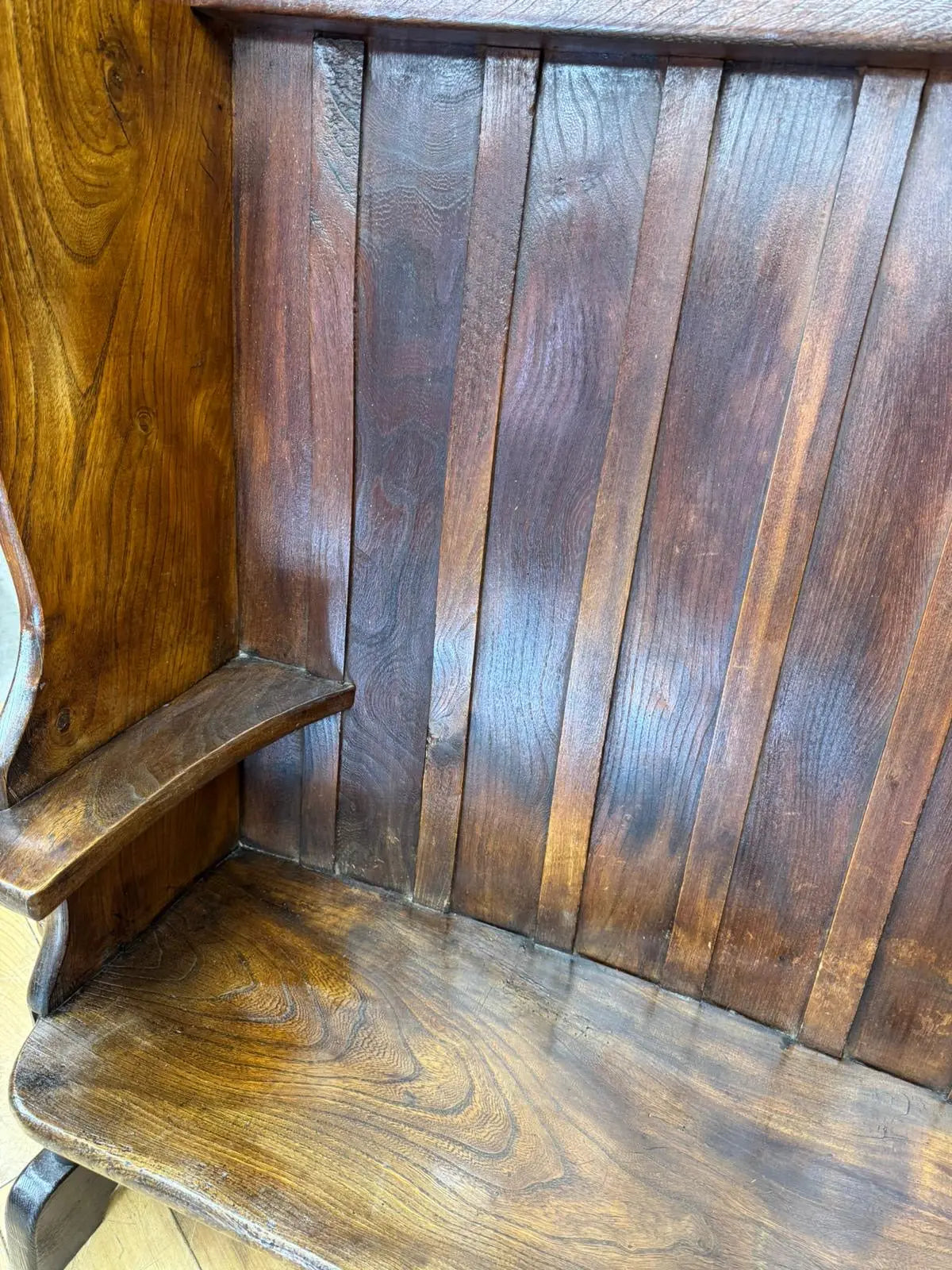 Arts & Crafts Elm Settle Bench Hall Seat Pew Antique Furniture 144cm