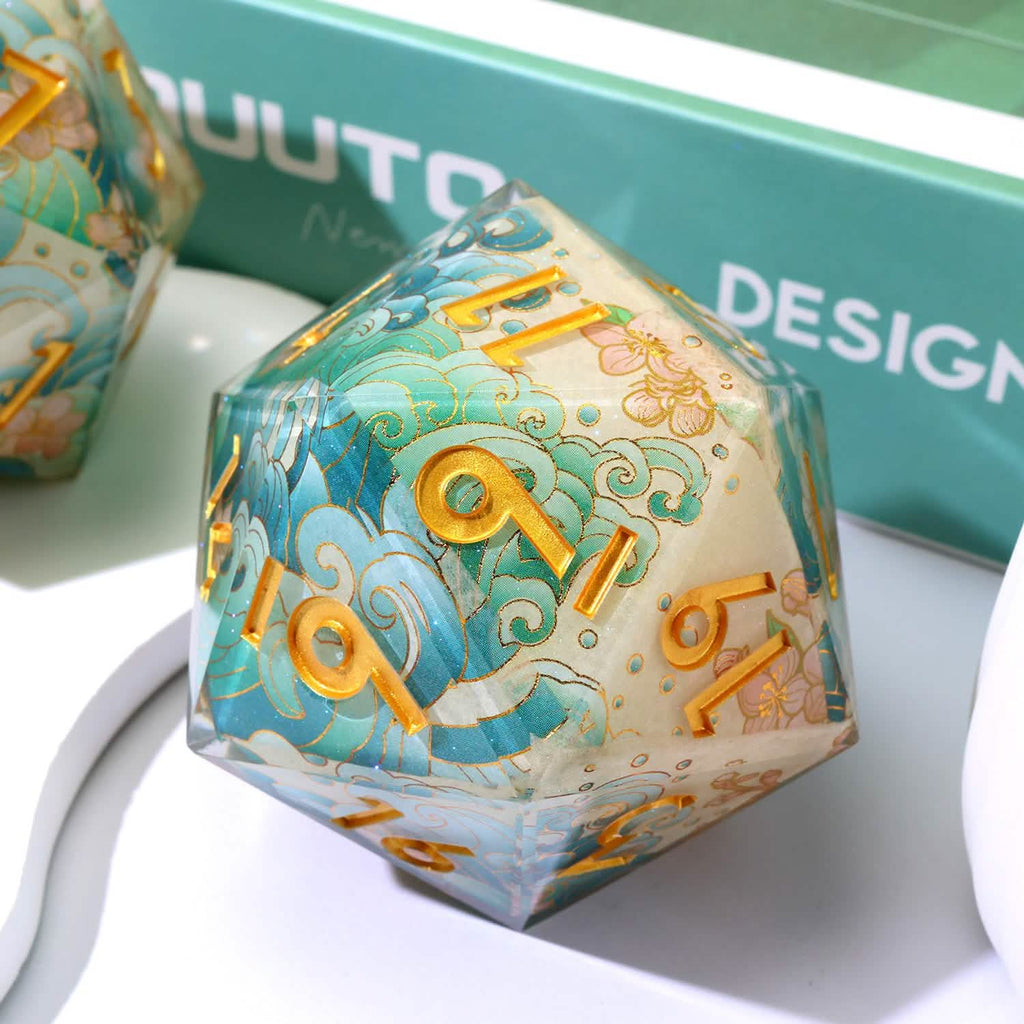 Emerald Tide | 33mm D20 | Oversized Art Core Dice | Single Dice