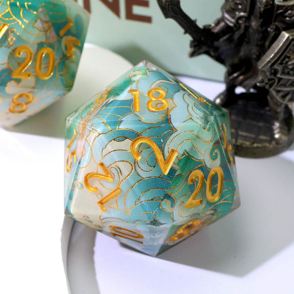 Emerald Tide | 33mm D20 | Oversized Art Core Dice | Single Dice