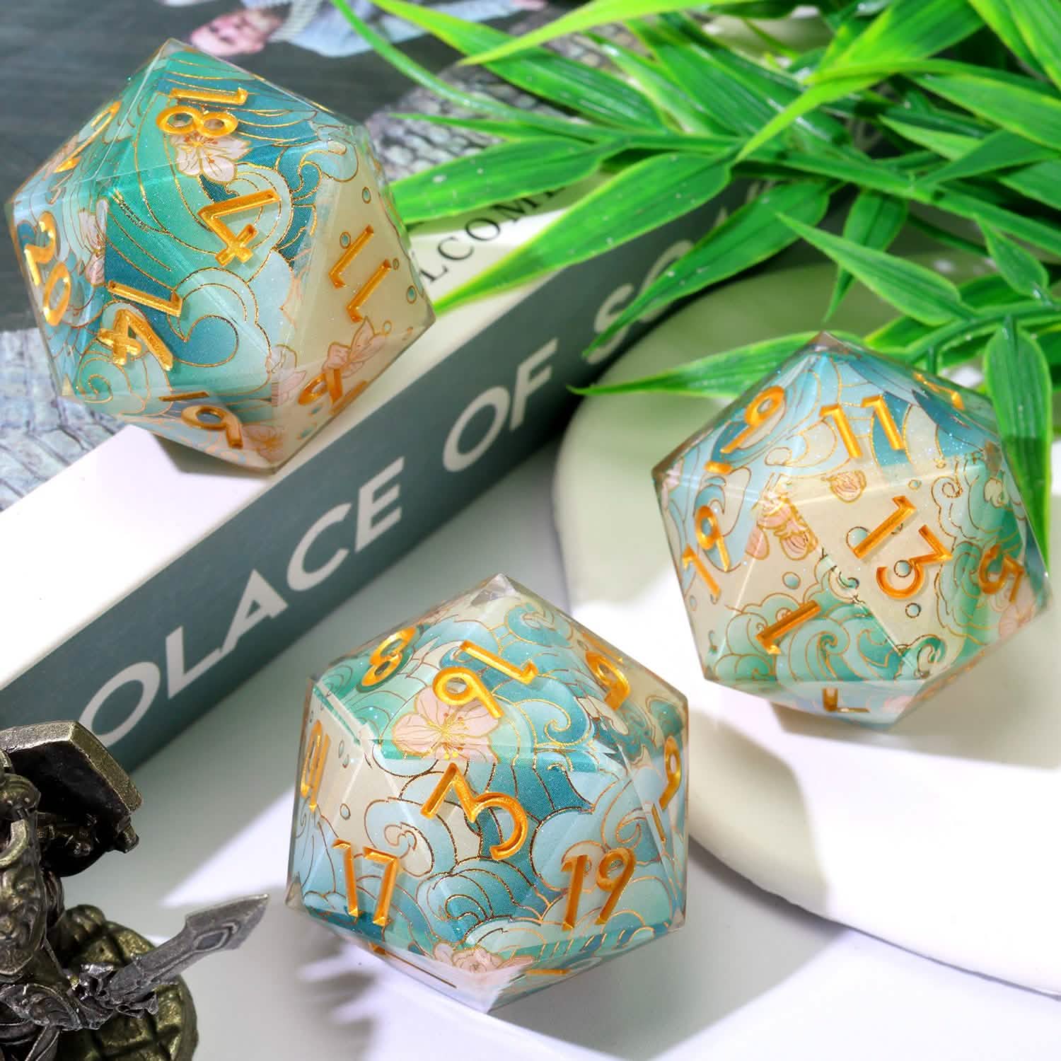 Emerald Tide | 33mm D20 | Oversized Art Core Dice | Single Dice