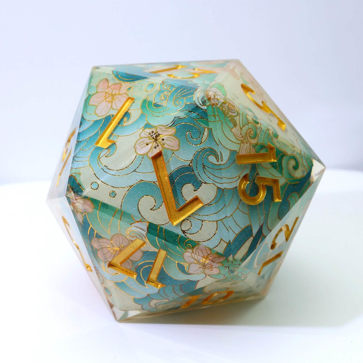 Emerald Tide | 50mm D20 | Oversized Art Core Dice | Single Dice