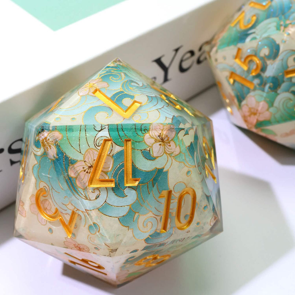 Emerald Tide | 50mm D20 | Oversized Art Core Dice | Single Dice
