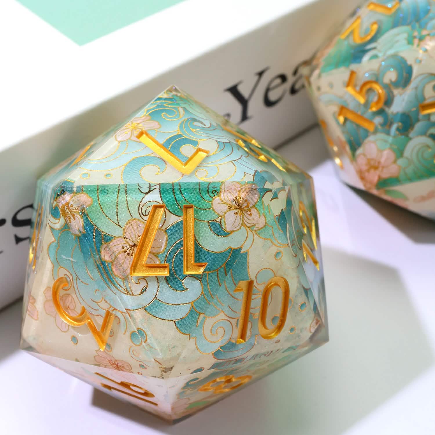 Emerald Tide | 50mm D20 | Oversized Art Core Dice | Single Dice