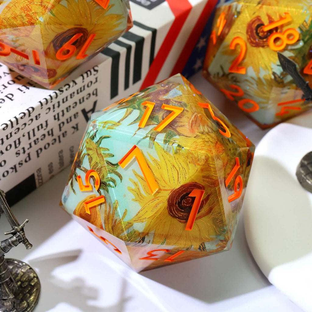 Solflowers Grace | 50mm D20 | Oversized Art Core Dice | Single Dice