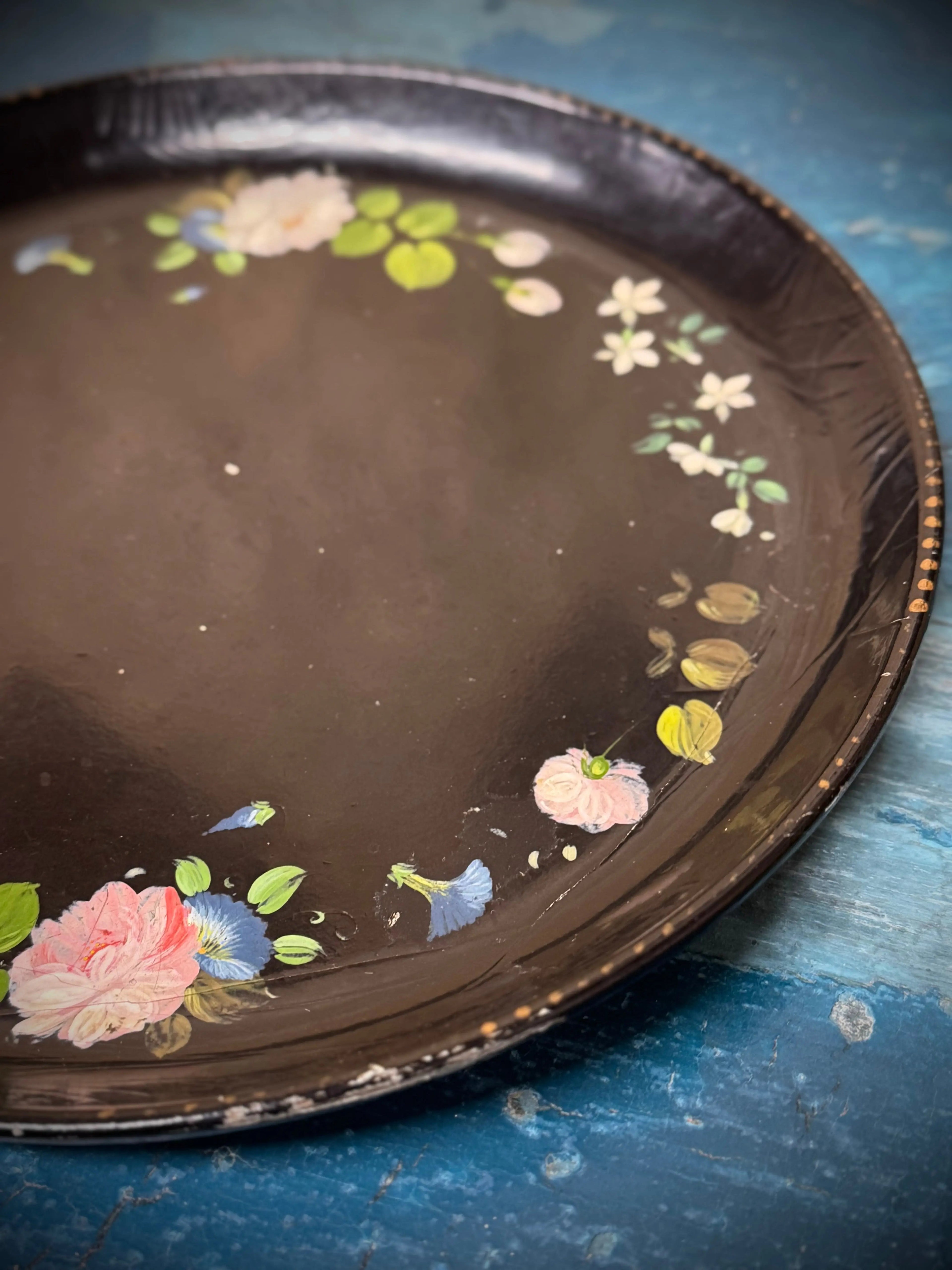Antique 19th.C Papier-Mâché Lacquered Chinese Tray Plate Bowl / Chinoiserie D