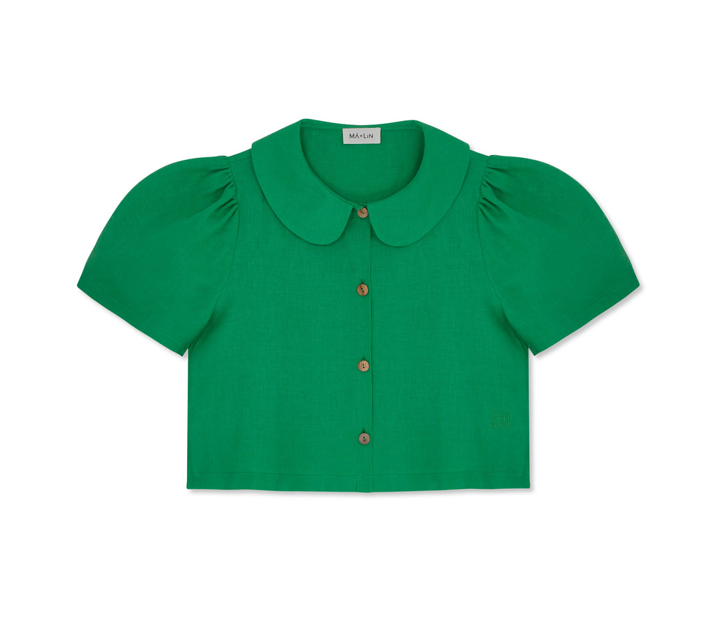 Frances Linen Cropped Blouse  - Jade