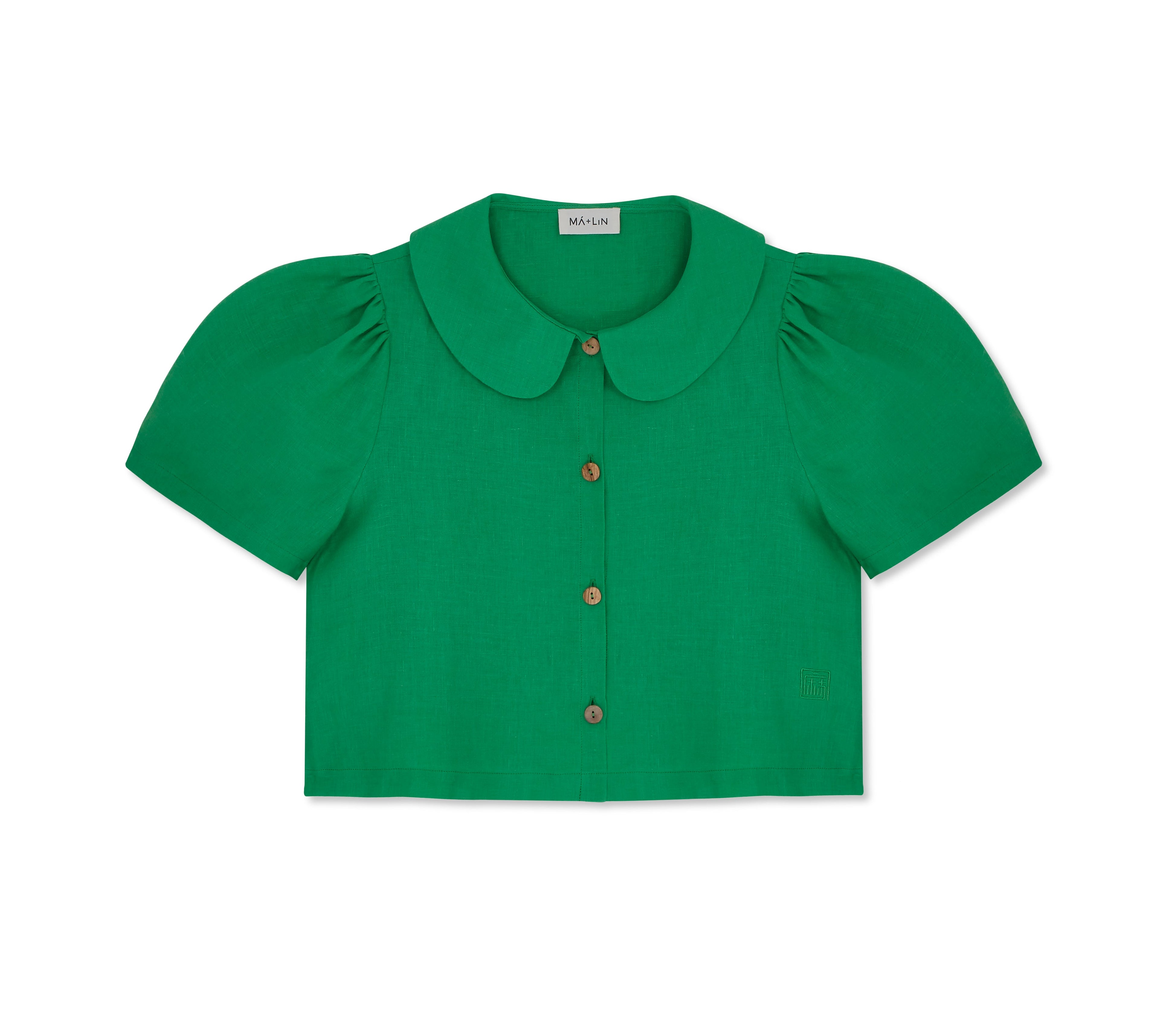 Frances Linen Cropped Blouse  - Jade