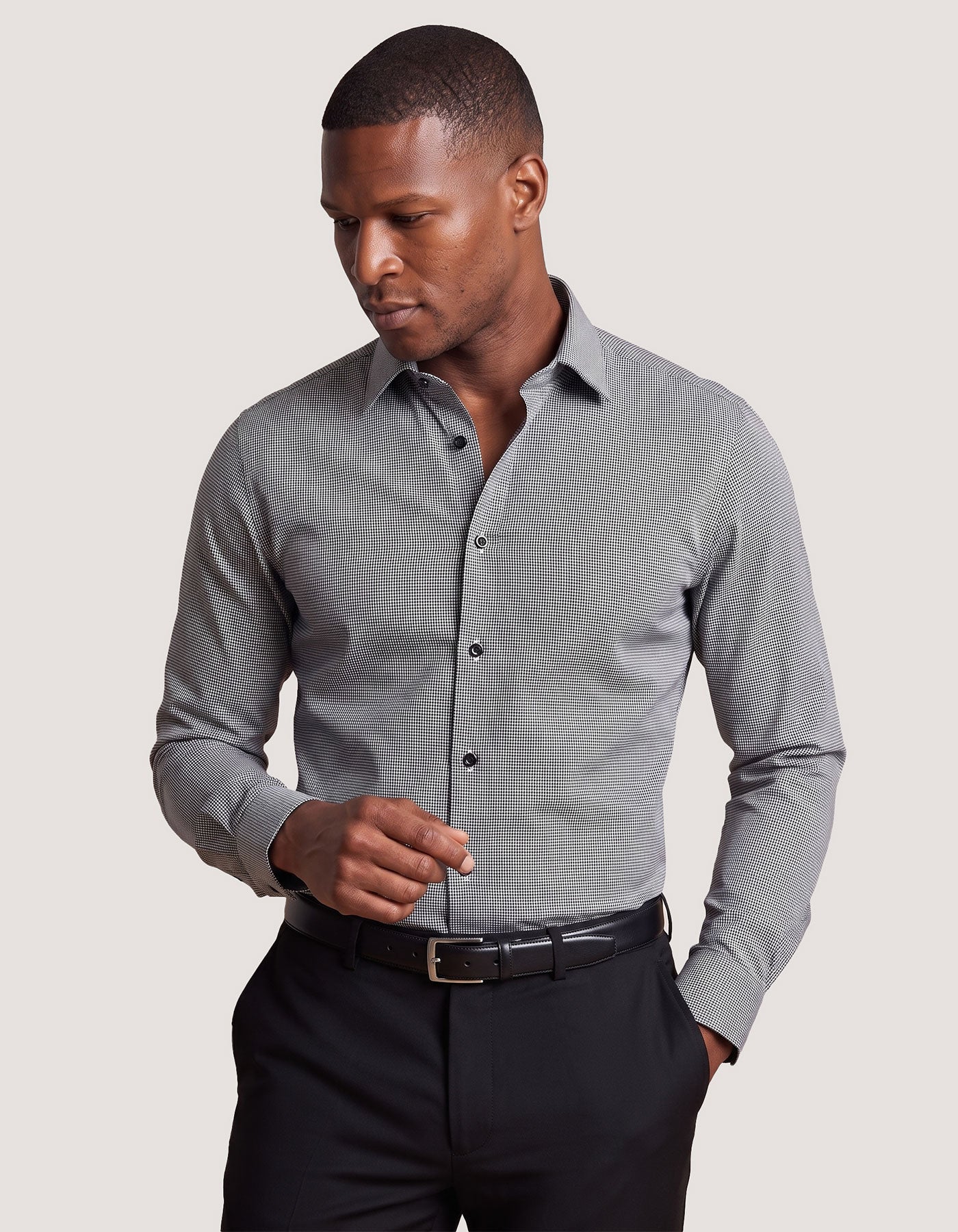 Black Houndstooth Check Shirt