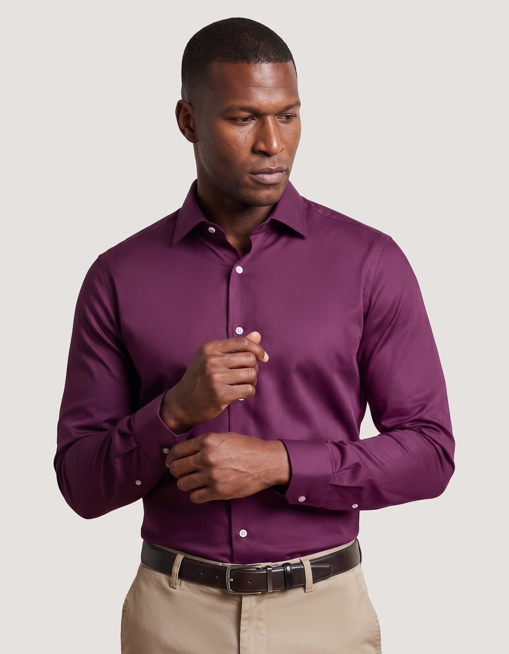 Smart Fit Plum Satin Dress Shirt