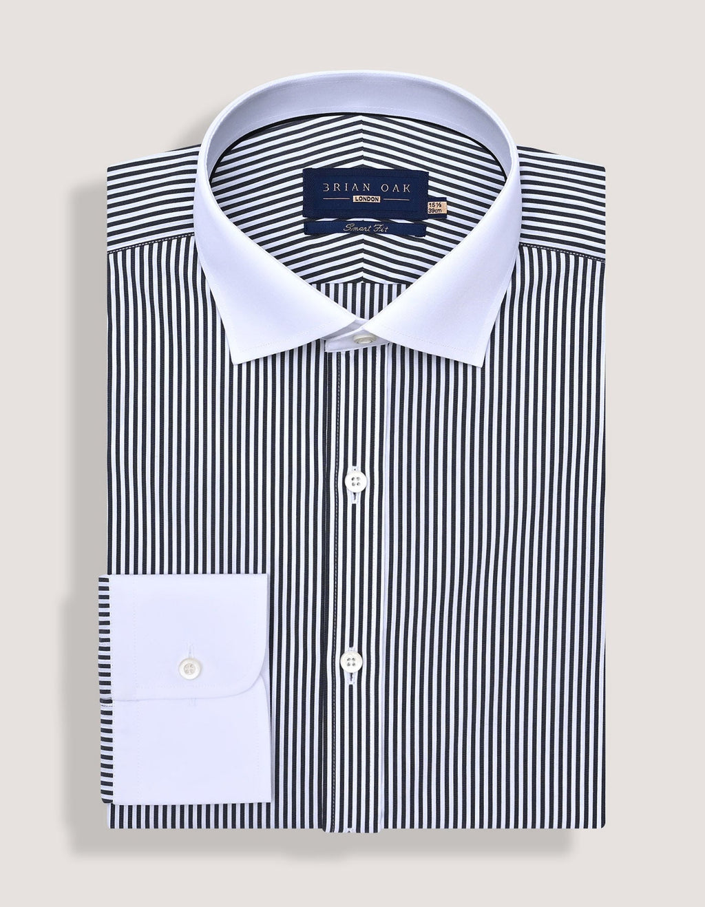 Monochrome Striped Shirt with White Collar