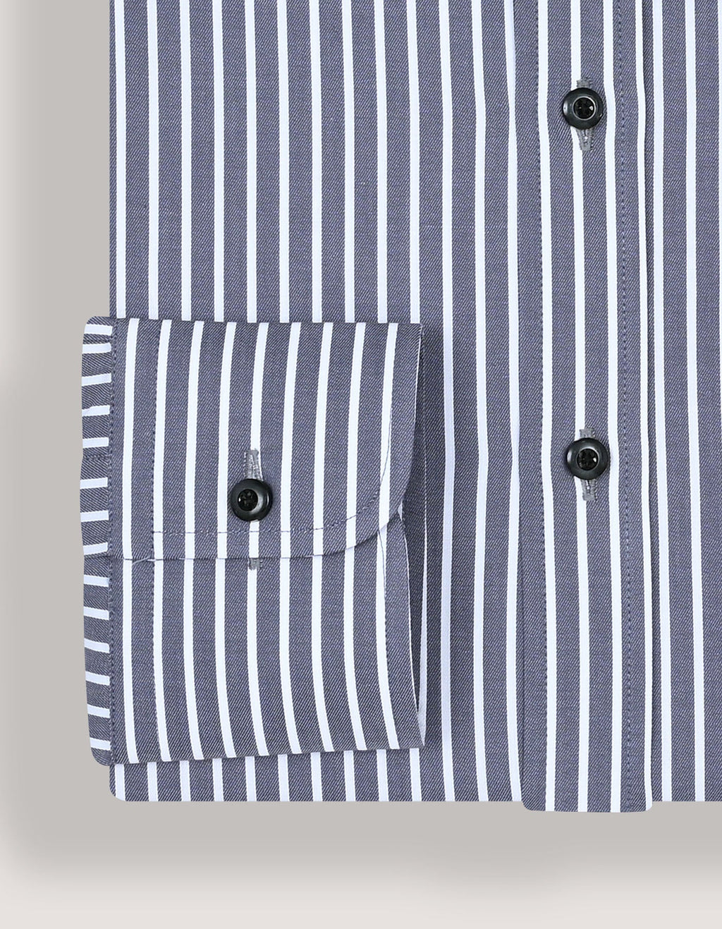 Men's Grey and White Striped Cotton Shirt