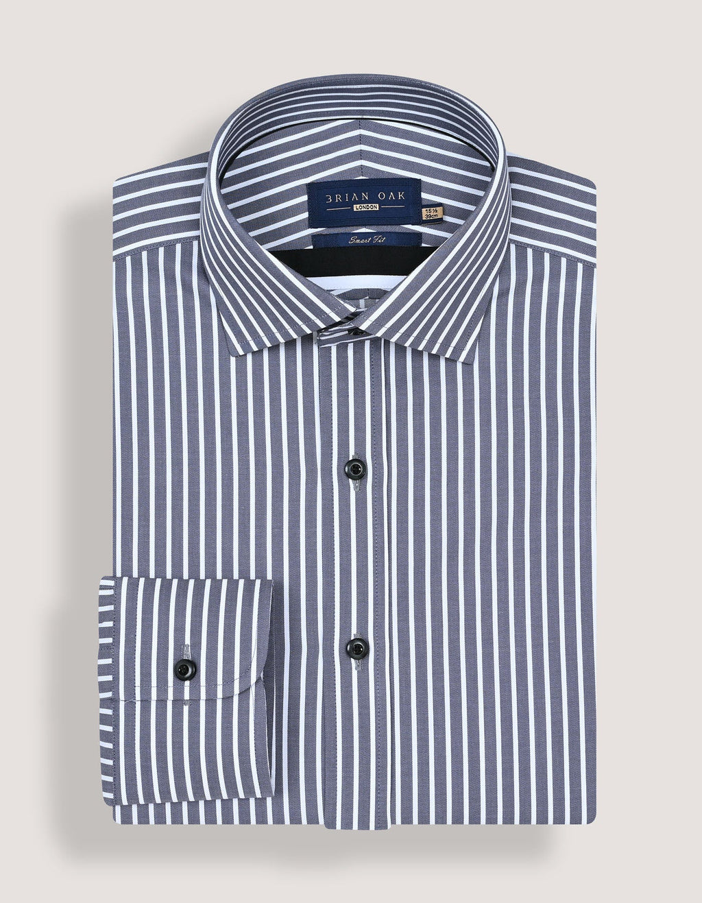 Men's Grey and White Striped Cotton Shirt