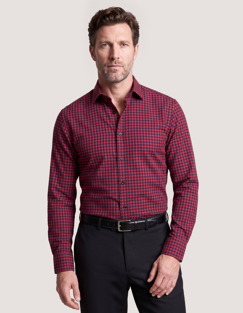 Easy Iron Maroon Gingham Check Shirt