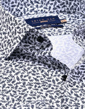 White Formal Shirt with Monochrome Leaf Print
