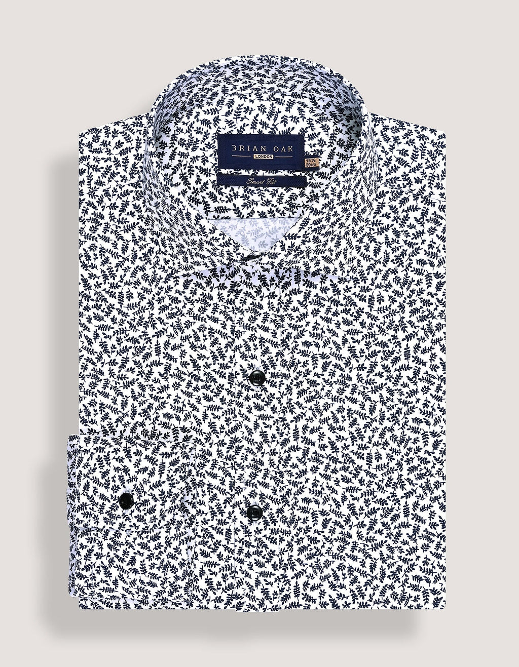 White Formal Shirt with Monochrome Leaf Print