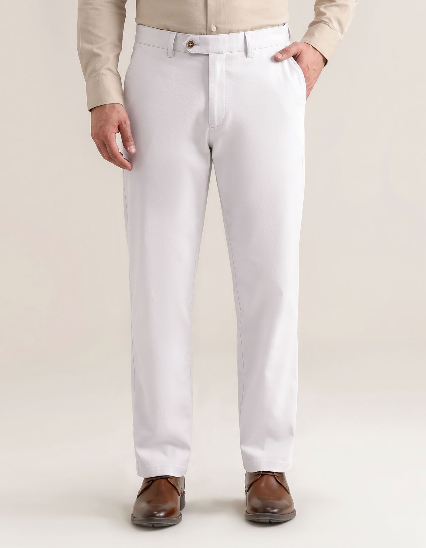 Flat Front Smart Fit Chinos – Cream