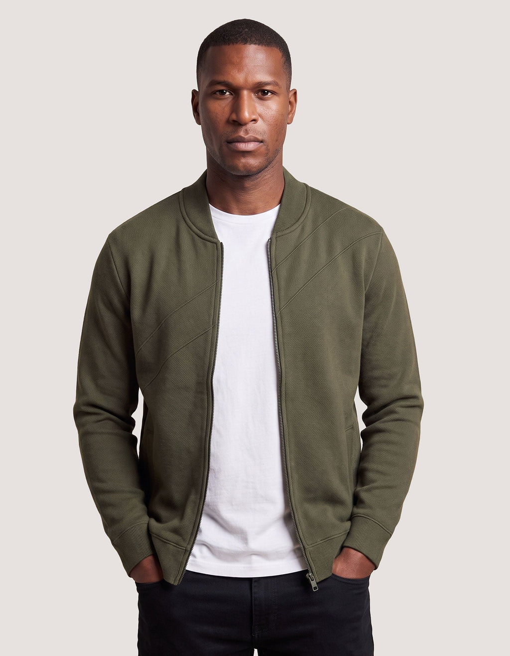 Olive Textured Mock Neck Zipper