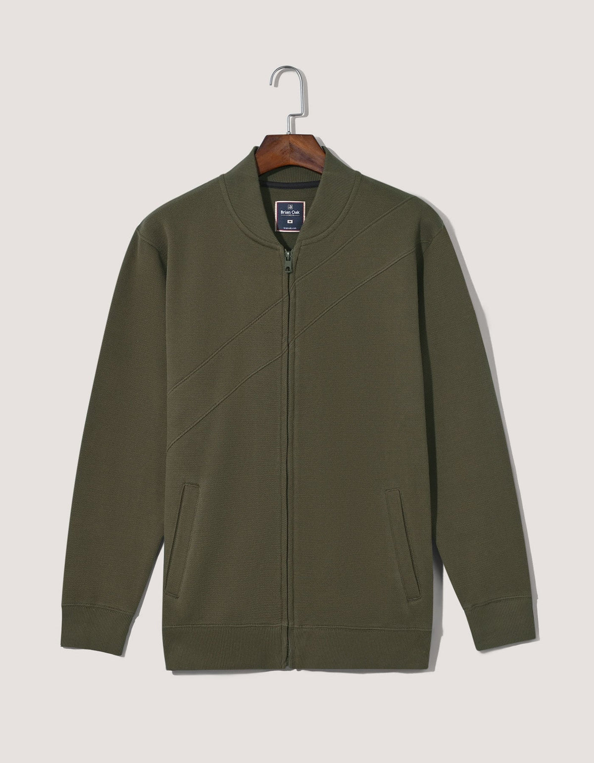 Olive Textured Mock Neck Zipper