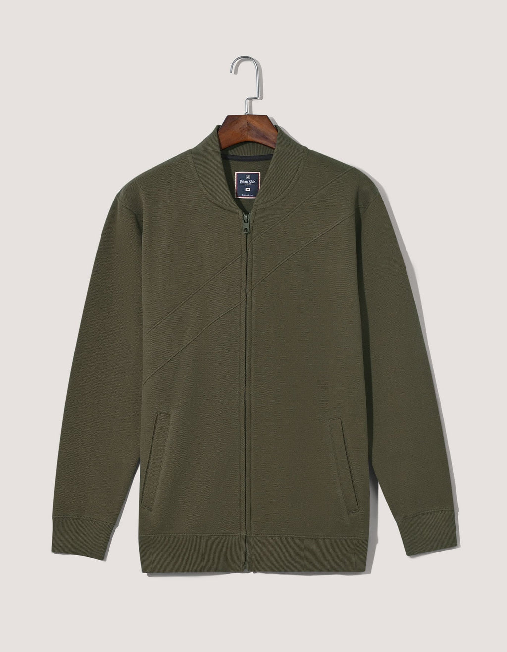 Olive Textured Mock Neck Zipper