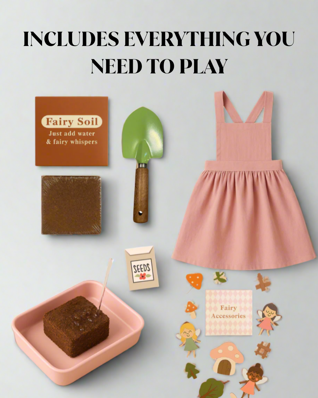 Fairy Garden Starter Kit (Apron,Tray, Shovel, Fairies, Soil & Seeds)