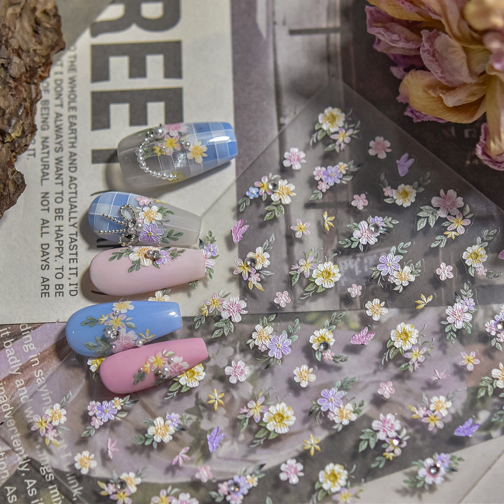 LuLuFun Studio Flower Diamond Nail Deco Stickers - Floral Nail Art Decals