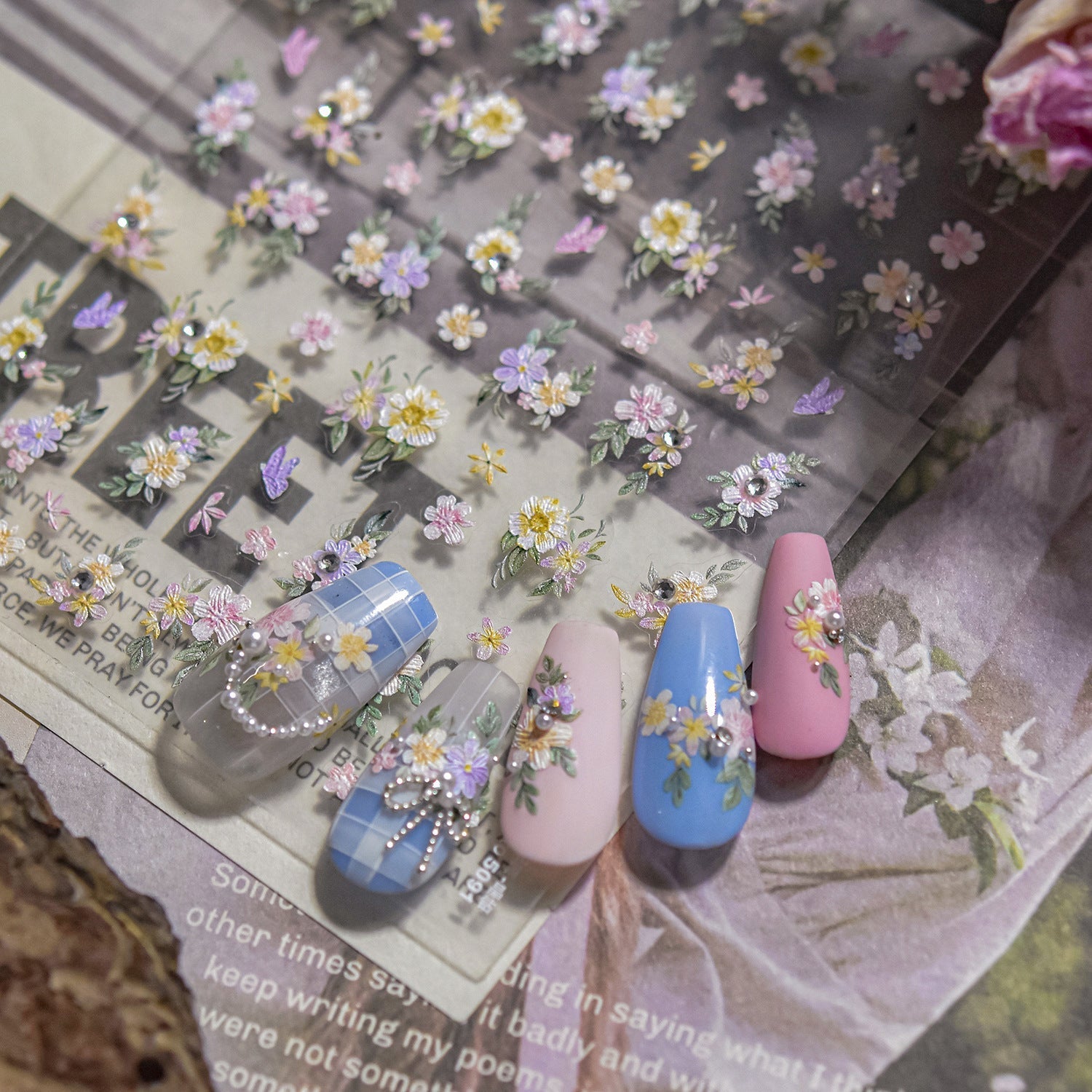 LuLuFun Studio Flower Diamond Nail Deco Stickers - Floral Nail Art Decals