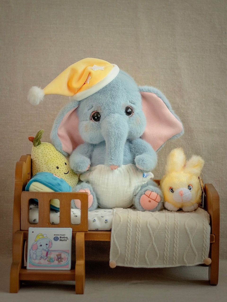 LuLuFun Studio Rubii Elephant Plush Toy – Handmade Blue Boucle Stuffed Animal