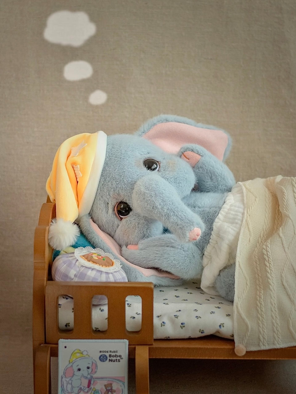 LuLuFun Studio Rubii Elephant Plush Toy – Handmade Blue Boucle Stuffed Animal