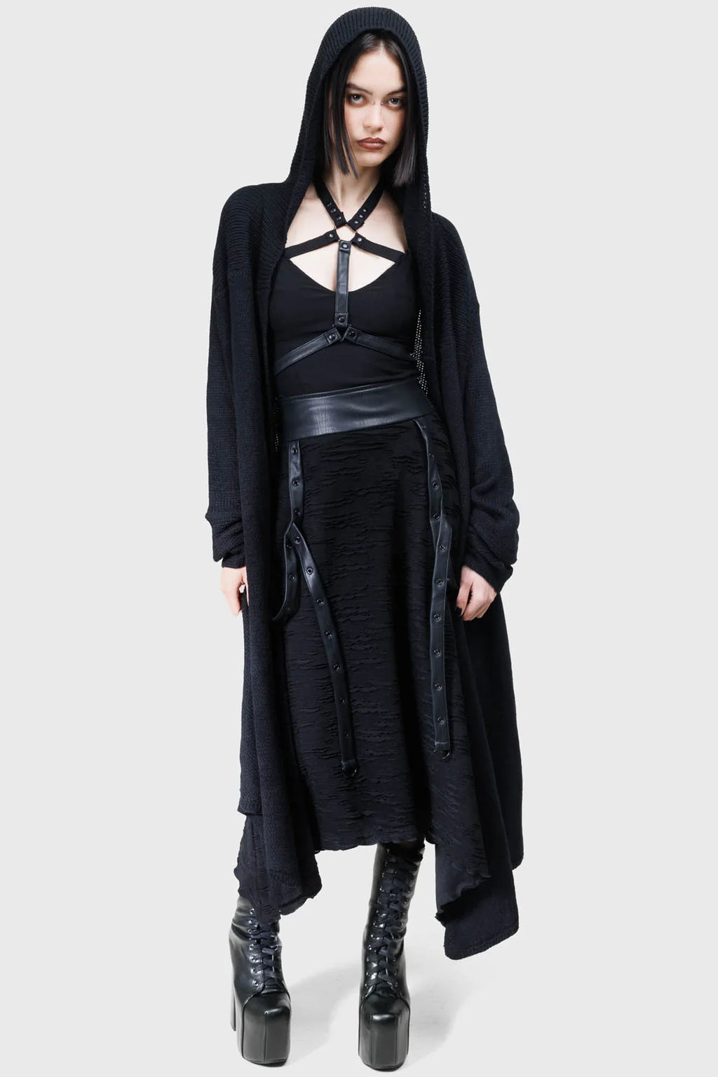 Killstar Gloomara Textured Jersey Skirt – Gothic Pointed Hem Skirt