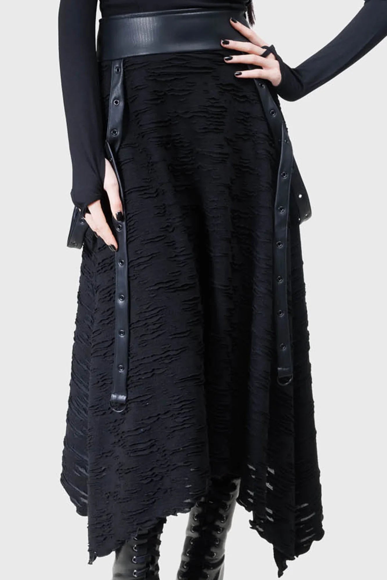 Killstar Gloomara Textured Jersey Skirt – Gothic Pointed Hem Skirt