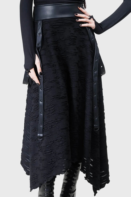 Killstar Gloomara Textured Jersey Skirt – Gothic Pointed Hem Skirt