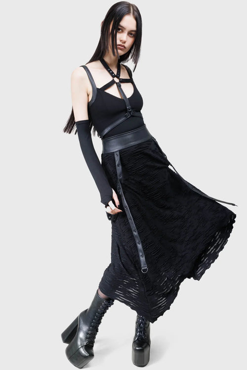 Killstar Gloomara Textured Jersey Skirt – Gothic Pointed Hem Skirt