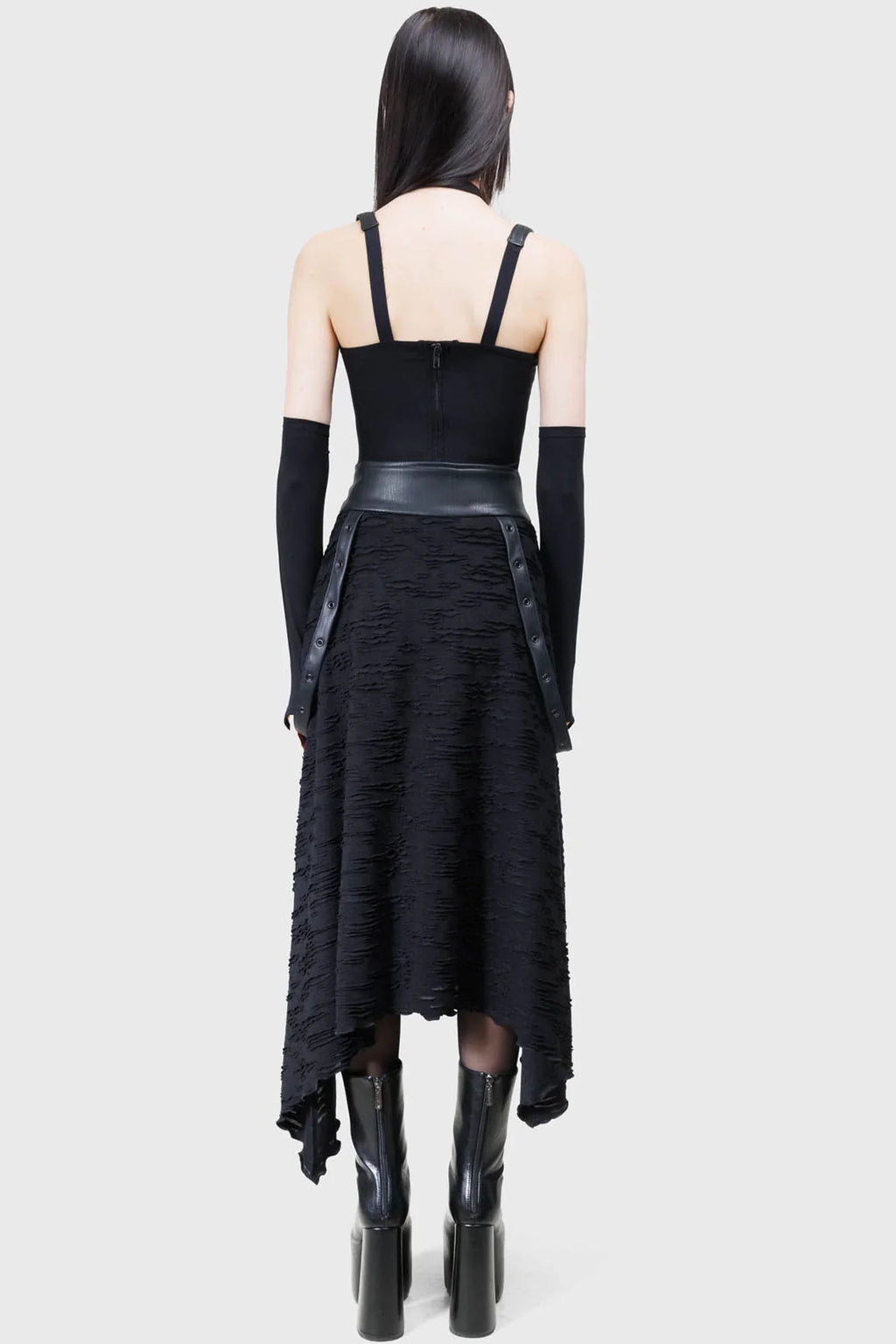 Killstar Gloomara Textured Jersey Skirt – Gothic Pointed Hem Skirt