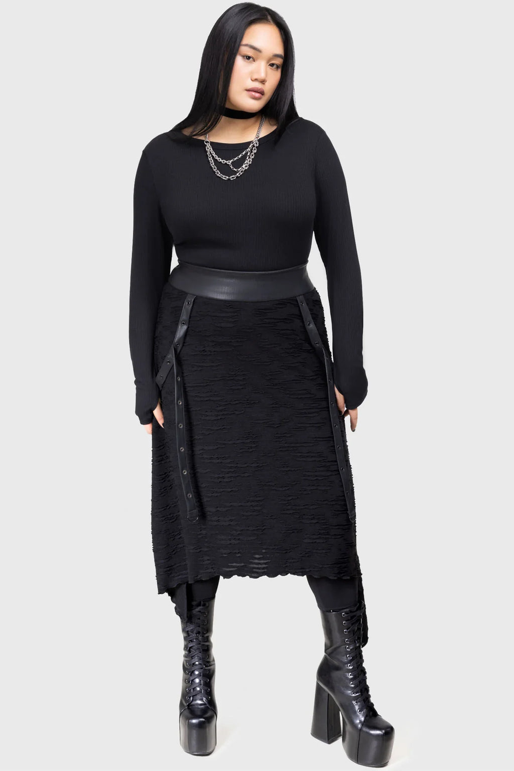 Killstar Gloomara Textured Jersey Skirt – Gothic Pointed Hem Skirt