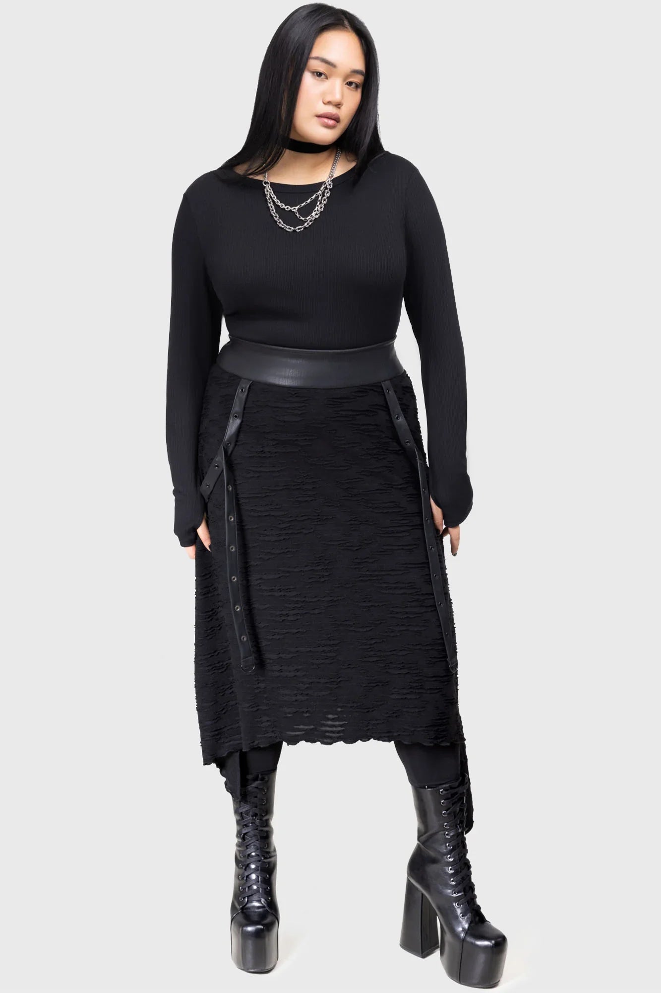 Killstar Gloomara Textured Jersey Skirt – Gothic Pointed Hem Skirt