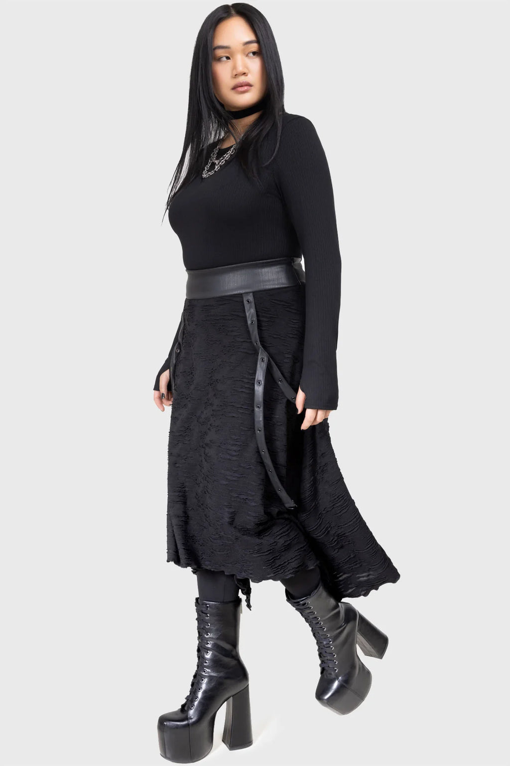 Killstar Gloomara Textured Jersey Skirt – Gothic Pointed Hem Skirt