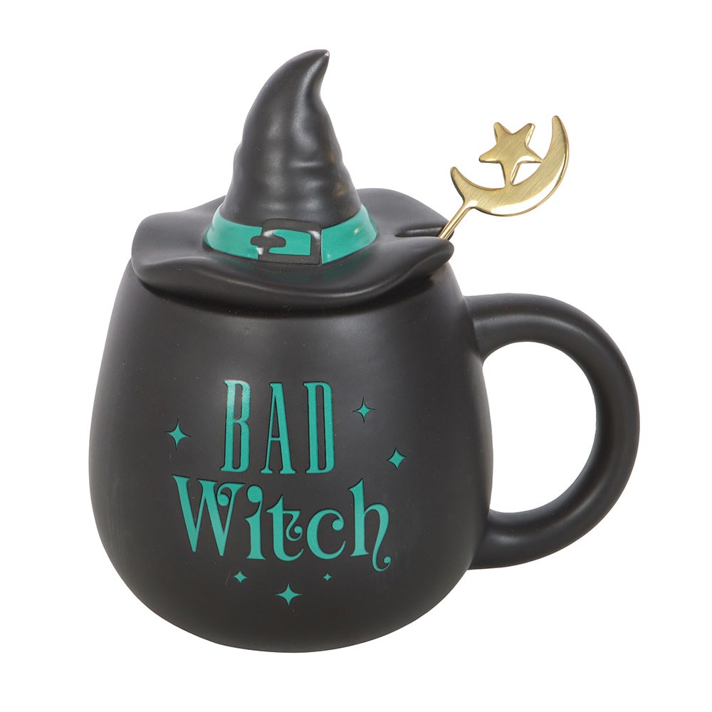 Gothic Gifts Witch Cauldron Mug with Hat Lid and Crescent Moon Spoon