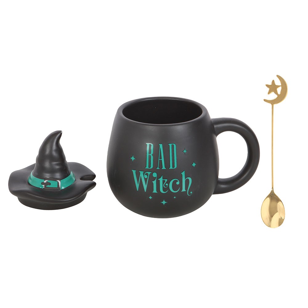 Gothic Gifts Witch Cauldron Mug with Hat Lid and Crescent Moon Spoon