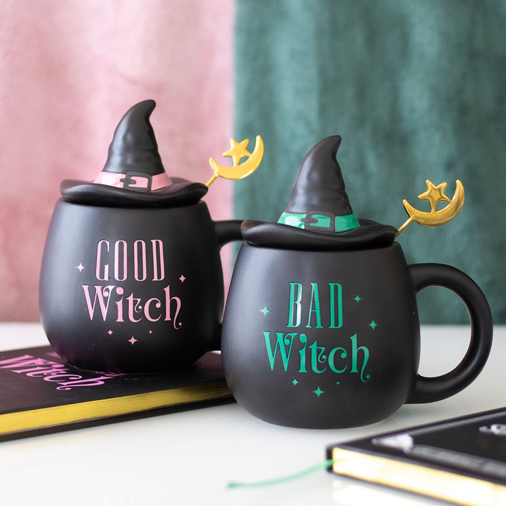Gothic Gifts Witch Cauldron Mug with Hat Lid and Crescent Moon Spoon