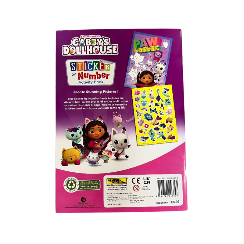Gabby's Dollhouse Sticker by Numbers Activity Book - Kids Craft Set