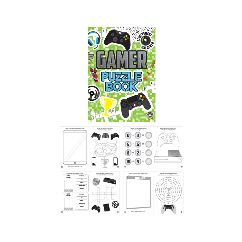 Gamer Puzzle Book by PoundFun – Activity Book with Mazes & Pixel Art