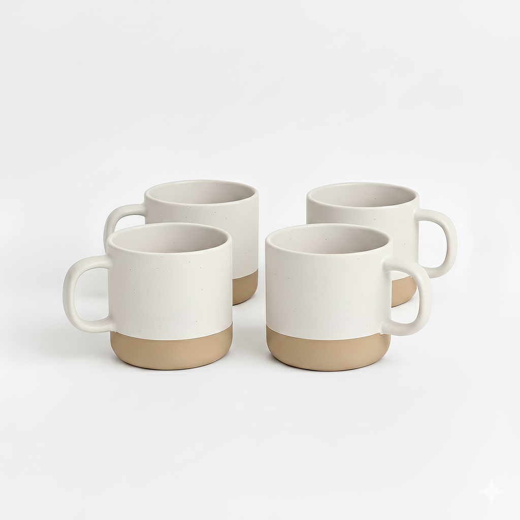 Mogarden White Speckled Stoneware Ceramic Coffee Mug Set - 4 Pack, 12oz