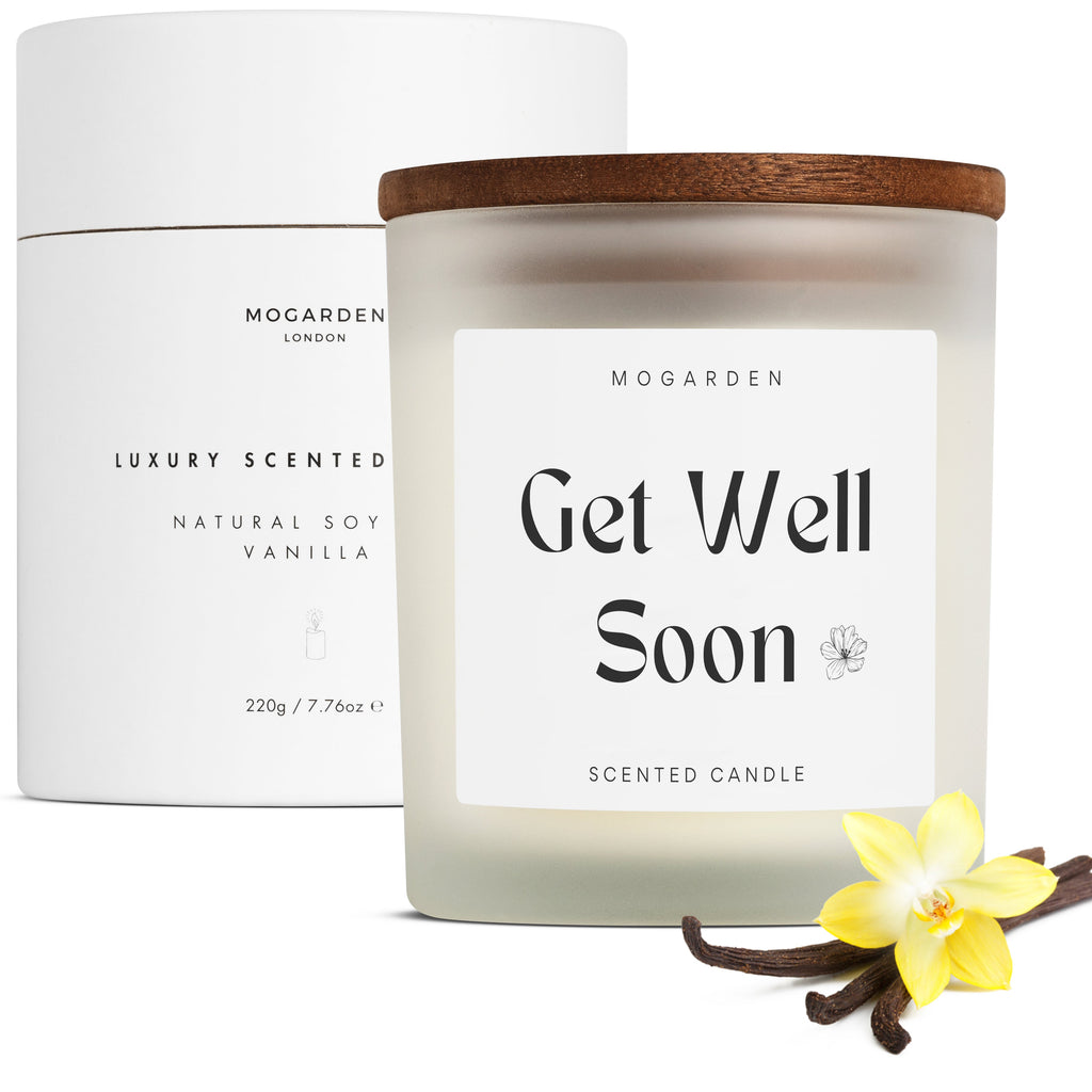 Mogarden Get Well Soon Candle – Luxury Vanilla Amber Soy Wax Gift 220g