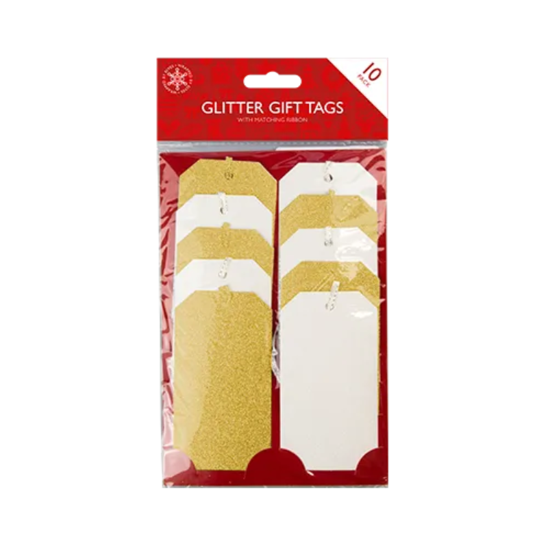 PoundFun Gold Glitter Gift Tags – Luxury Card Labels with Satin Ribbon